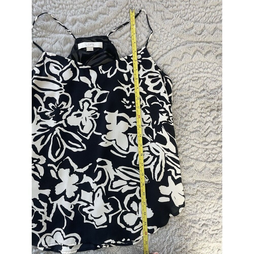 LOFT Black White Floral Sleeveless Blouse Small Layered Chiffon Tank Top - Picture 9 of 9